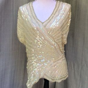 Rare Vintage Oleg Cassini Silk & Sequine Top
